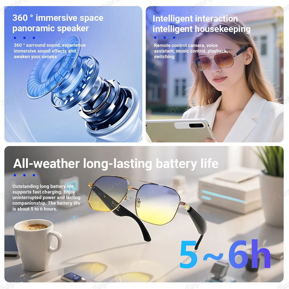 2025 Smart Glasses AI Intelligent Real-time Translation Bluetooth 6.0 Sunglasses Outdoor Sports Earphone Call Music Eyeglasses