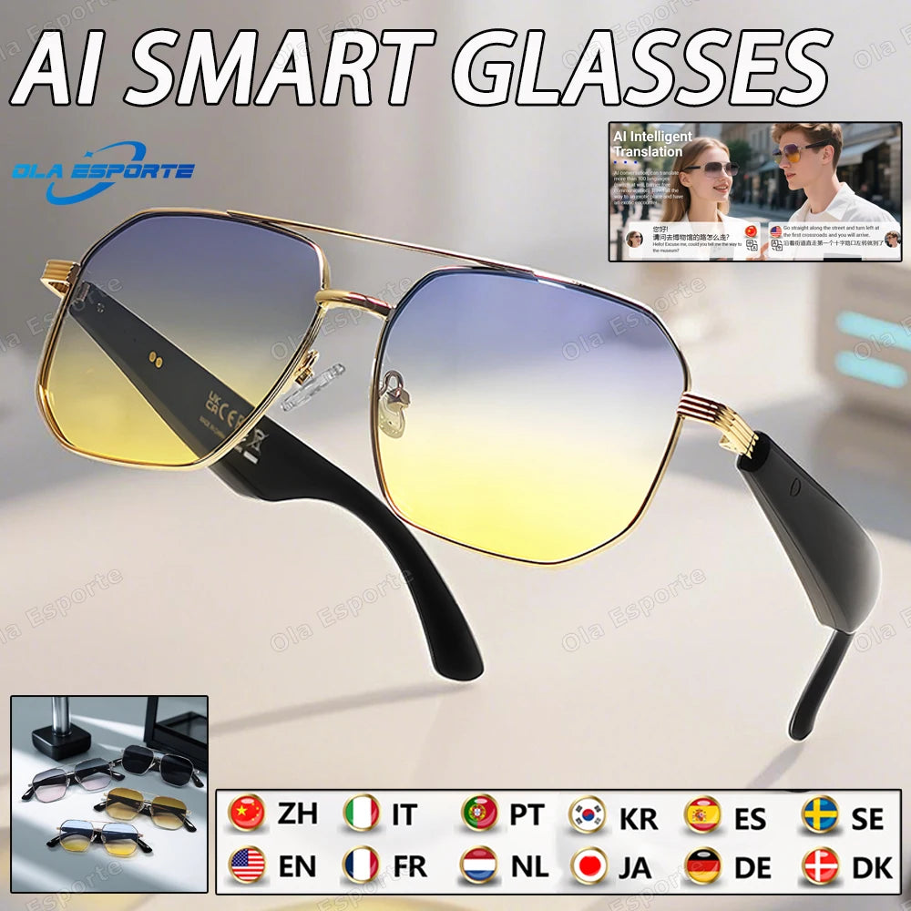2025 Smart Glasses AI Intelligent Real-time Translation Bluetooth 6.0 Sunglasses Outdoor Sports Earphone Call Music Eyeglasses