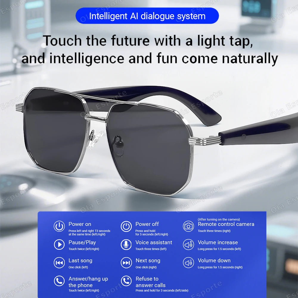 2025 Smart Glasses AI Intelligent Real-time Translation Bluetooth 6.0 Sunglasses Outdoor Sports Earphone Call Music Eyeglasses