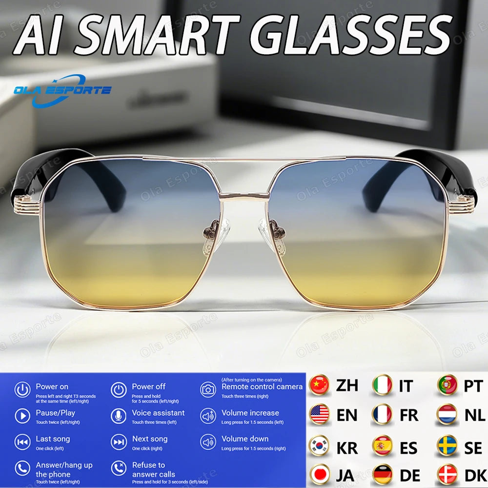 2025 Smart Glasses AI Intelligent Real-time Translation Bluetooth 6.0 Sunglasses Outdoor Sports Earphone Call Music Eyeglasses