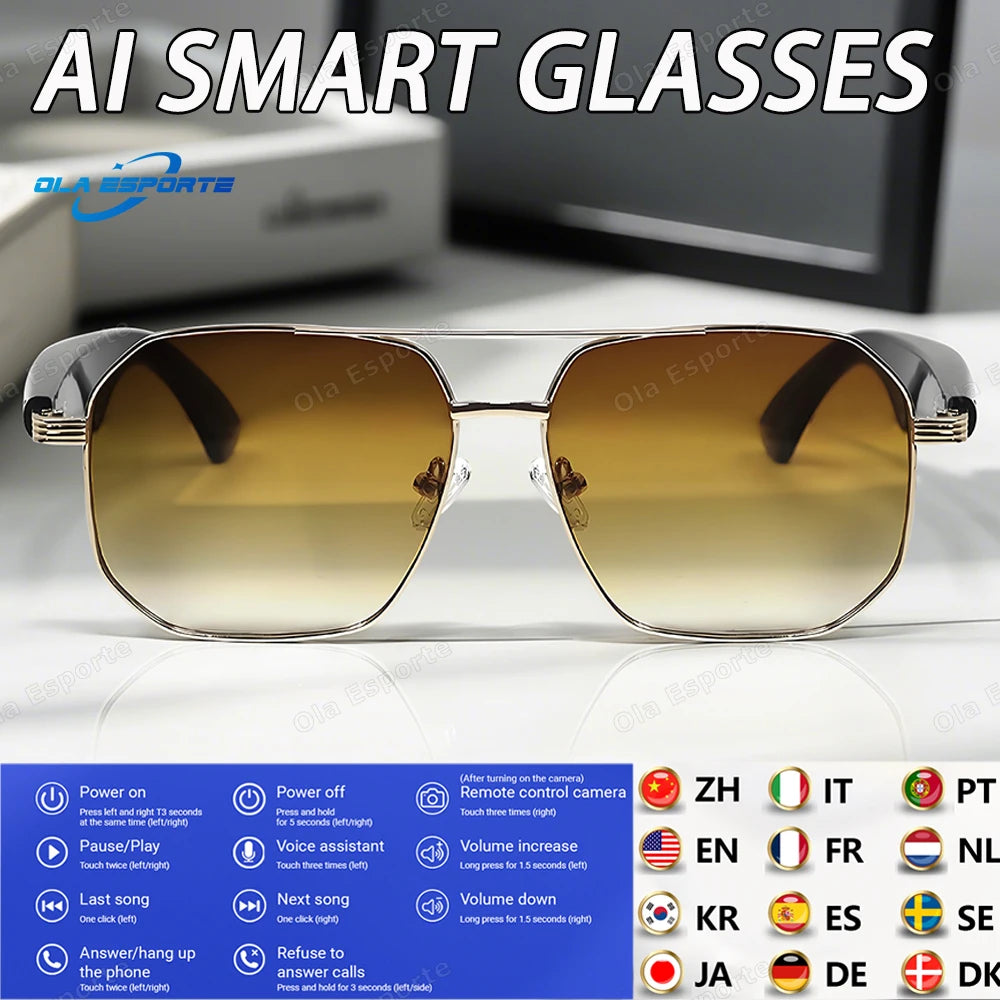 2025 Smart Glasses AI Intelligent Real-time Translation Bluetooth 6.0 Sunglasses Outdoor Sports Earphone Call Music Eyeglasses