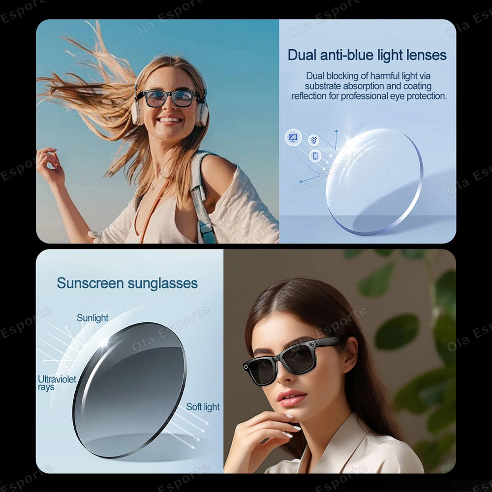 Upgrade Smart Glasses Men AI Language Translation Wireless Music Camera Control Bluetooth Call Sunglasses Sports Women Eyeglass