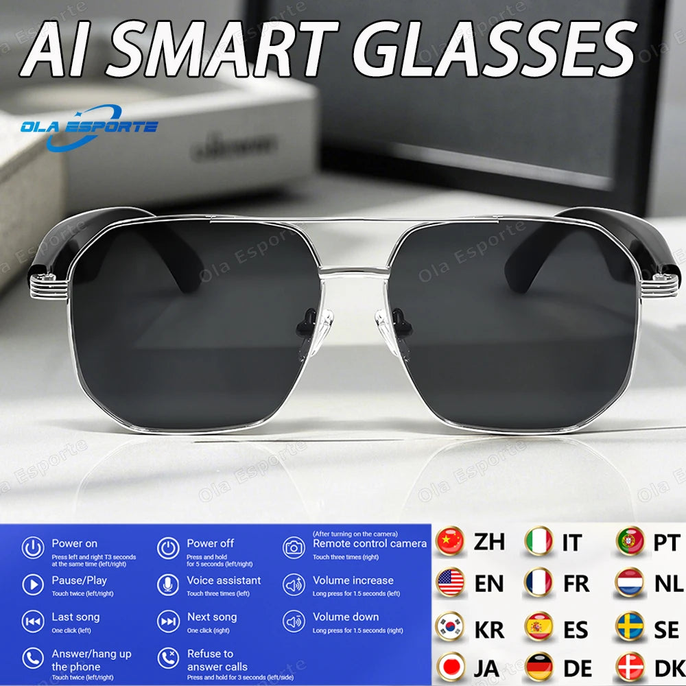 2025 Smart Glasses AI Intelligent Real-time Translation Bluetooth 6.0 Sunglasses Outdoor Sports Earphone Call Music Eyeglasses