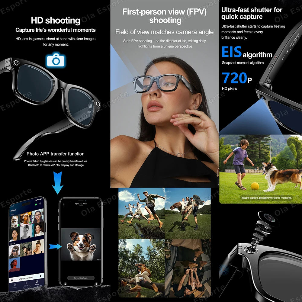 Upgrade Smart Glasses Men AI Language Translation Wireless Music Camera Control Bluetooth Call Sunglasses Sports Women Eyeglass