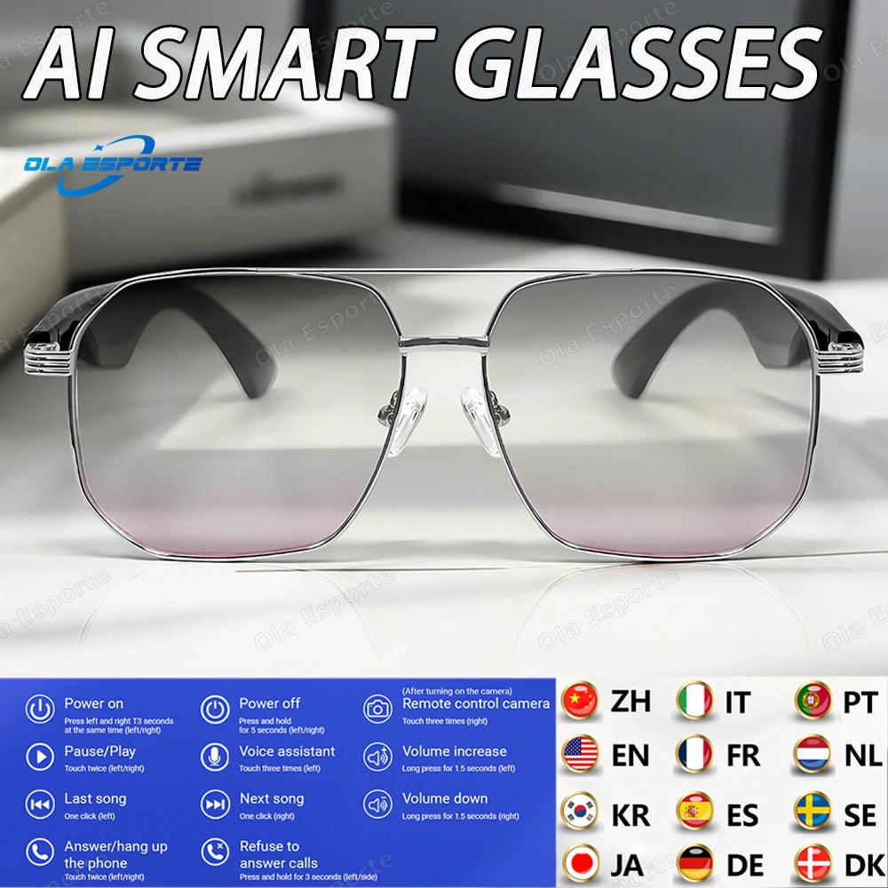 2025 Smart Glasses AI Intelligent Real-time Translation Bluetooth 6.0 Sunglasses Outdoor Sports Earphone Call Music Eyeglasses