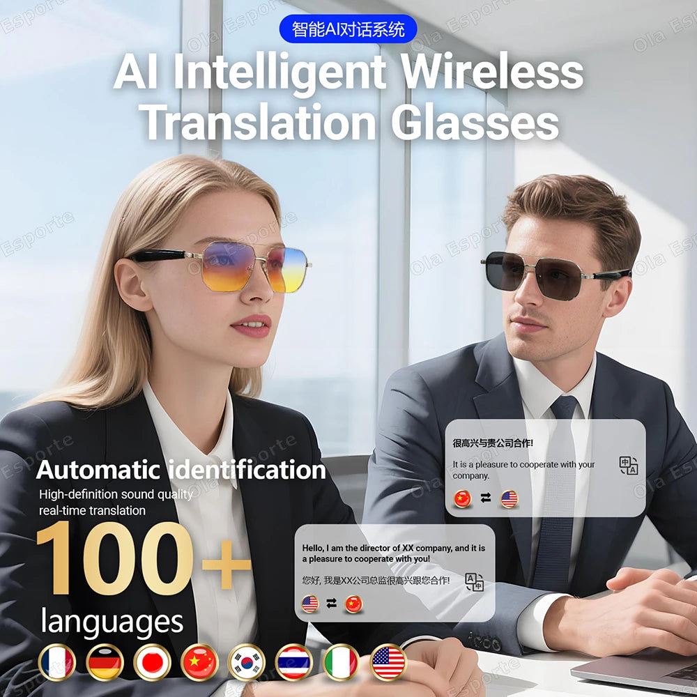 2025 Smart Glasses AI Intelligent Real-time Translation Bluetooth 6.0 Sunglasses Outdoor Sports Earphone Call Music Eyeglasses