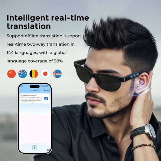 Translator Headset Glasses Smart Wireless Bluetooth Sports Earbuds 144 Language Translation Headphones Sunglasses For Business